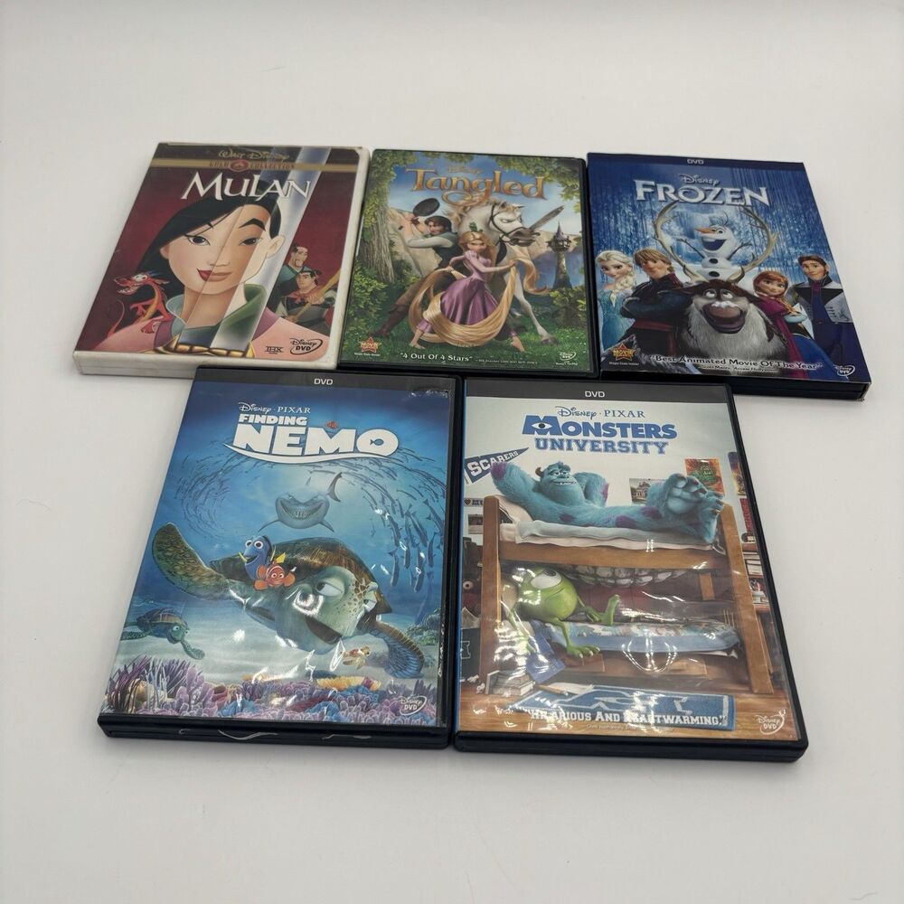 Disney DVD Lot 5 Mulan Limited Issue Tangled Frozen Finding Nemo Monsters U
